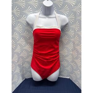 Red halter one piece swimsuit women’s size small tummy control new